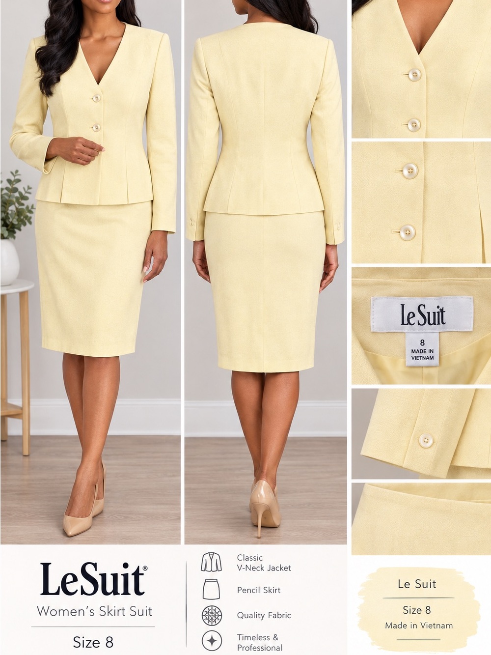Le Suit Pale Yellow Women's Pencil Skirt Suit